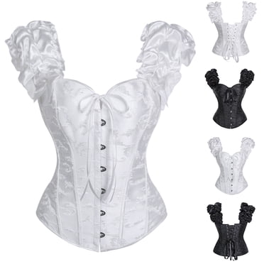 Jovati Halloween Corset for Women with Puff Sleeves and Lace-Up Back, Built-in Boning, Strapless Design, Nylon-Spandex Blend, All-Day Comfort