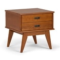 thumbnail image 1 of SIMPLIHOME Draper Table d'Appoint Rectangulaire en Bois Franc Massif de 22 Pouces de Large Style Milieu du Siècle Moderne en Brun Teck avec Rangement, 2 Tiroirs, pour le Salon et la Chambre, 1 of 2