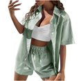 thumbnail image 1 of Tenues Mignonnes Deux Pièces pour Femmes Ensembles de Vêtements pour Femmes Tenues Ensemble de Vêtements Femme Col Rabattu Manches Courtes Ensemble Style Pantalon Décontracté S_554 Survêtements pour Femmes Vert m, 1 of 5
