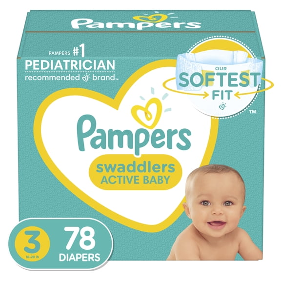 Pampers Swaddlers Diapers, Size S3 (20-37 lbs), 78 Count, Absorbent, Keeps Baby Dry and Comfortable, Pediatrician Recommended Skin Safe Disposable Baby Diaper