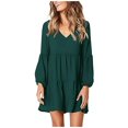 thumbnail image 1 of Follure Femmes Mode Solide V-Cou Lanterne à Manches Longues Flowy Swing Shift Robe en Vrac Robes d'Été pour les Femmes, 1 of 4