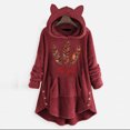 thumbnail image 1 of IROINID Manteau à Capuche Décontracté Mi-Long à Imprimés Graphiques pour Femmes, Manches Longues, Bordeaux, 1 of 4