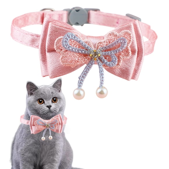 ZZkhGO Pink Lace Bow Cat Collar, Adjustable Pet Collar with Bell, Cute Kitten Collar for Photo Shoot Party