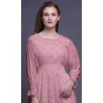 thumbnail image 5 of Bimba Floral Ladies Bishop Sleeve Round Neck Ruffle Maxi Smocked WaistDress-Medium, 5 of 5