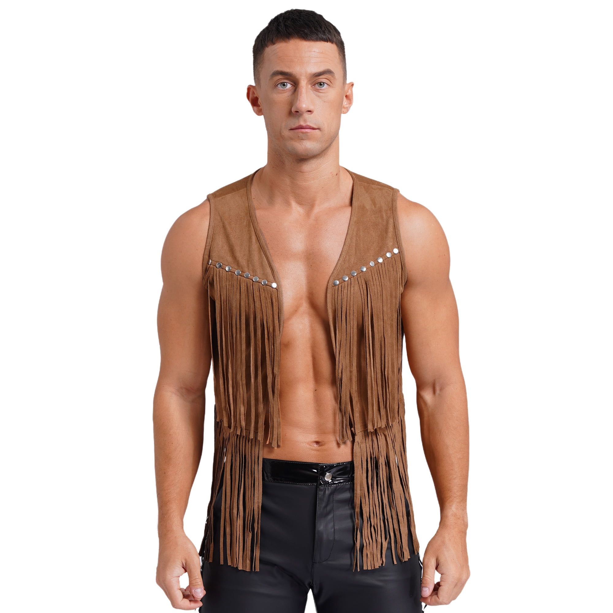 YiZYiF Men Fringe Vest Western Cowboy Costume Sleeveless Tassel
