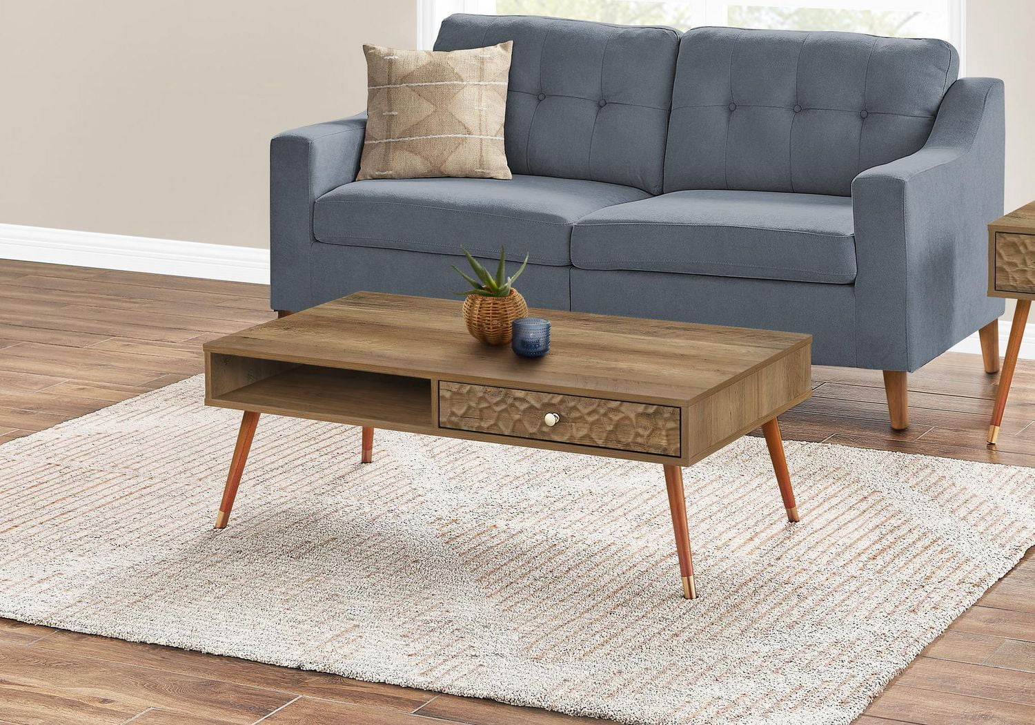 Monarch Specialties Table A Café, Accent, Cocktail, Rectangulaire, Rangement, Salon, 44"l, Bois, Stratifié, Noyer, Mid Century