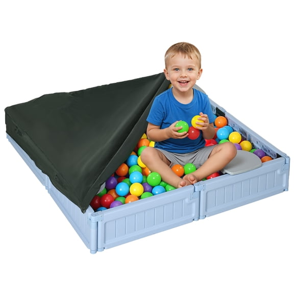Outsunny Bac à Sable Extérieur pour Enfants avec Auvent, Doublure en Tissu au Bas, Bleu Pâle
