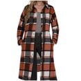 thumbnail image 2 of Women's Long Plaid Flannel Shirts Shacket Plus Size Long Sleeve Oversized Button Shirt Fall Spring Trench Coat with Pockets Orange M, 2 of 5