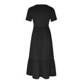 thumbnail image 4 of Penkiiy Robe d'Été Décontractée pour Femme à Manches Courtes, Col Ras du Cou, Coupe Évasée, Fluide, Maxi à Étages, Robe de Plage avec Poches, G Noir, 4 of 8