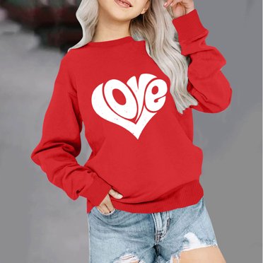 Milgrthf Girls Valentines Sweatshirts Casual Loose Long Sleeve Letter Heart Print Graphic Crew Neck Cute Pullover Tops Red 8 Years
