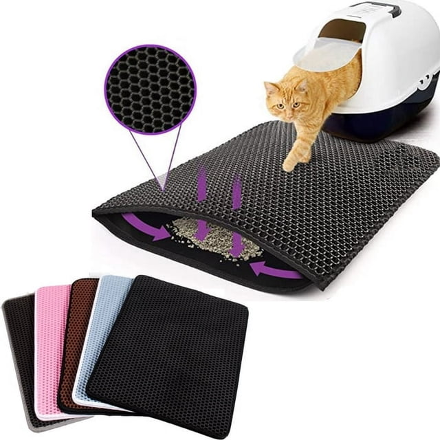 Cat Litter Trapping Mat Black Double Layer Kitty Litter Trapper Pad Non-Slip 12x12 in