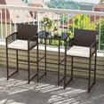 thumbnail image 4 of Costway 3 PCS Patio Bar Set Wicker Table & Armchairs with  2 Cushions & Glass Tabletop, 4 of 10