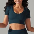 thumbnail image 4 of Besolor Womens Short Sleeve Cropped Workout Tops Round Neck Ribbed Knit Athletic Yoga Running Slim Fitted Gym Shirts, 4 of 6