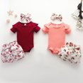 thumbnail image 4 of 0-18M Baby Infant Baby Girl Short Sleeve Ruffles Romper Top Floral Print Shorts Headband 3Pcs Set, 4 of 4