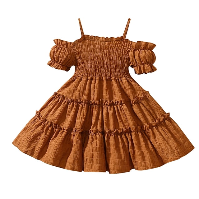 MEZZALL Robe Tutu pour Bébés Filles, Volants en Tulle, Couleur Unie, Princesse, Robe de Fête de Mariage, Robe d'Été Confortable, Brun, 18-24 Mois