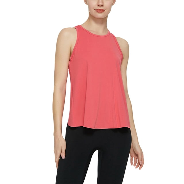 Timegard Workout Tank Tops for Women Round Neck Athletic Running Shirts Casual Solid Color Sleeveless Top