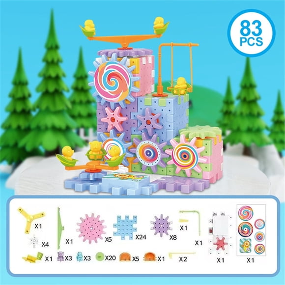 Ensemble de Blocs de Construction de Rotation à Engrenages Électriques Bricolage 83 Pcs pour l'Apprentissage Précoce des Enfants et le Jeu de Voiture de Piste