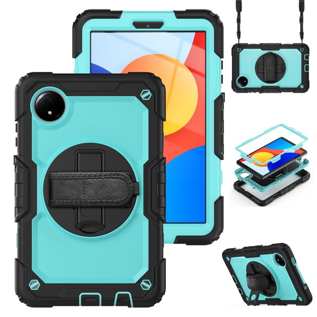 XYX For Xiaomi Redmi Pad SE 8.7 inch 2024, 360 Rotating Shockproof Cover with Stand, Screen Protector, Shoulder Strap, Sky Blue PC