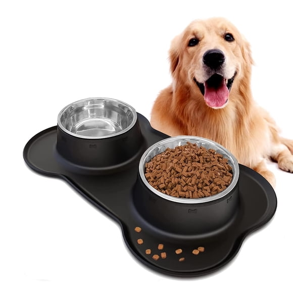 Bol pour Chien en Acier Inoxydable avec Tapis en Silicone Antidérapant Anti-Déversement, Gamelles pour Chiens, Chats, Animaux de Compagnie (m)
