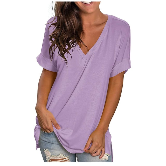 Birdeem Womens Fashion Gradient Printed Blouse V-Neck Short Sleeve Loose T-Shirt Tops