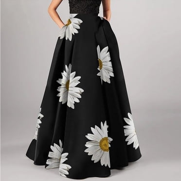 Clearance Sales Today Deals Iumwxz Wide Hem Pleated Holiday Beach Skirt with Pockets Skirts for Women Trendy Summer Floral Print Skirt Elastic Mid Waist Long Skirt for Womens Casual Party