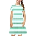 thumbnail image 2 of Soldes de Liquidation Aujourd'hui Offres Iumwxz Robe Décontractée Trapèze Robe Tunique pour Adolescentes Robes Col Rond à Rayures Graphique Robe à Manches Courtes pour Enfants Robes Sport pour Vacances 4-14a, 2 of 7