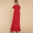 thumbnail image 2 of New Women's Crewneck Short Sleeve Ruffles Decor Asymmetrical Long Dress New Solid Color Casual Loose Robe Holiday Maxi Vestidos, 2 of 2