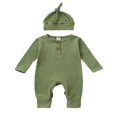 thumbnail image 1 of MesaSe Infant Baby Boys Jumpsuit and Hat Set  Solid Knit Ribbed Long Sleeve Crew Neck Button Romper One-Piece Clothes, 1 of 6