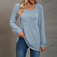 thumbnail image 5 of CHUANK Chemise Longue Cache-Ventre Fluide à Col Rond Unie à Manches Longues Hauts Grande Taille pour Femmes Chic Tunique Confortable à Porter avec des Leggings Bleu TTG, 5 of 5