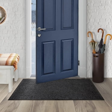 Mainstays Platinum Ribbed Heavy-Duty Indoor/Outdoor 2x4 Utility Runner, Vinyl Backing, Water-Resistant, Non-Slip, Black Onyx, Hallway, Mudroom, Garage