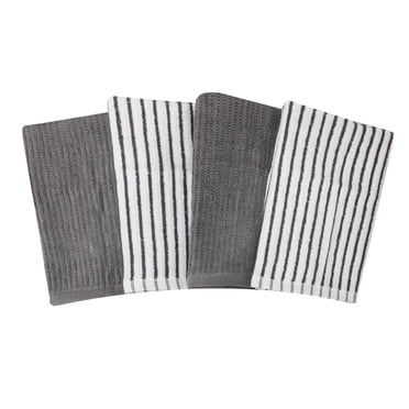 Hometrends Bar Mop Kitchen Towel 4 pack, 100% Cotton, Grey