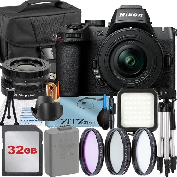 Nikon Z50 II Mirrorless Camera with NIKKOR Z DX (16-50mm) Lens and 32GB Memory Card, Case, 3pcs Filter Kit, ZeeTech Accessory Bundle (International Version)