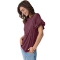 thumbnail image 3 of Womens Short Sleeve Tops Summer Tshirts Casual Ruffle Crewneck Fashion Blouse Dark red L, 3 of 9