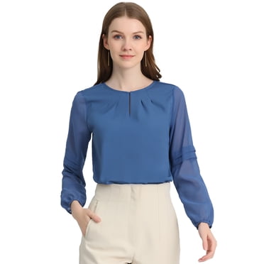 INSPIRE CHIC Women's Work Office Long Sleeves Keyhole Neck Elegant Blouse Top
