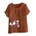 thumbnail image 4 of QATAINLAV Chemises en Lin et Coton pour Femmes Décontractées Amples à Manches Courtes Blouse Boutonnée Surdimensionnée à Col Rond Tunique Graphique T-Shirts Hauts d'Été de Plage Offres du Jour en Liquidation Café TG, 4 of 5