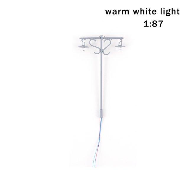 Model Layout Lights Double-Heads Outdoor Garden Lamps Scale Mini Miniature Lamppost Yards Table Train Street Decorations Gray(1:87)(Warm)