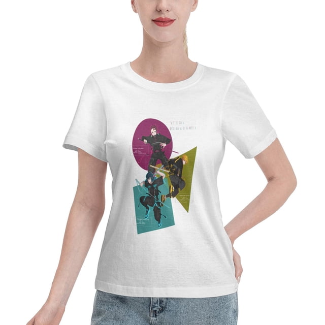 T-Shirt Basique à Manches Courtes pour Femmes Style de Rue Demon Slayer