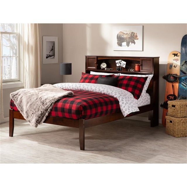 AFI Newport Full Solid Wood Platform Bookcase Bed in Walnut