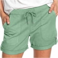 thumbnail image 1 of AherBiu Women's Drawstring High Waisted Button Roll Up Hem Hiking Shorts, Solid Color, 1 of 7