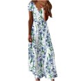thumbnail image 2 of Fshaion Robe d'Été pour Femmes 2024 Grande Taille Décontractée Ample Robe Imprimée Robe de Plage Col en V Manches Courtes Robes Liquidation à Moins de 10!, 2 of 6