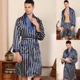 thumbnail image 2 of Birdeem Men Solid Casual Long Sleeves Lace-Up Check Home Pocket Long Pajama Robe Shorts, 2 of 10
