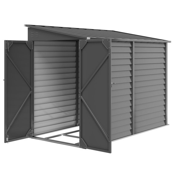 Remise de Rangement Extérieure en Acier Gris Foncé 4,6 Pieds x 9 Pieds avec Trousse de Fondation - Cour Arrière, Patio, Rangement d'Outils de Jardin