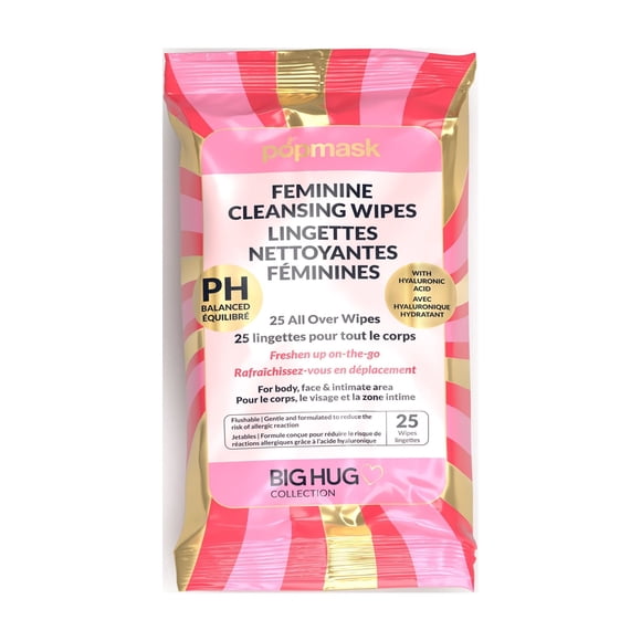 Popmask Big Hug Lingettes Nettoyantes Feminines, 25 Lingettes