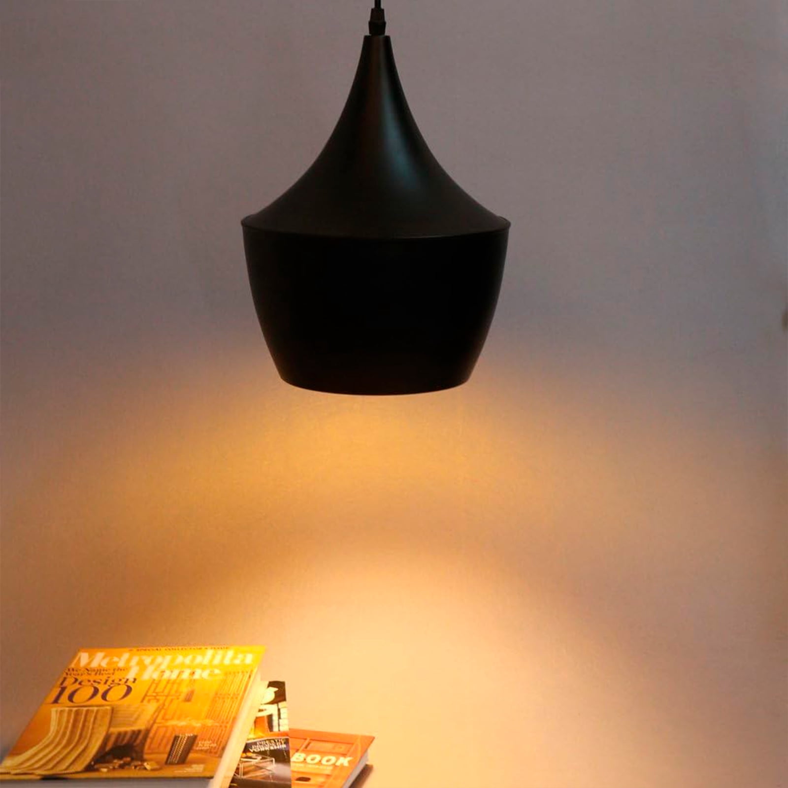 Heavenly Collections | Suspension Larme Moderne - Plafonnier Suspendu Noir Mat Style Mid-Century - Lustre Goutte Contemporain avec Intérieur en Feuille d'Or Martelée