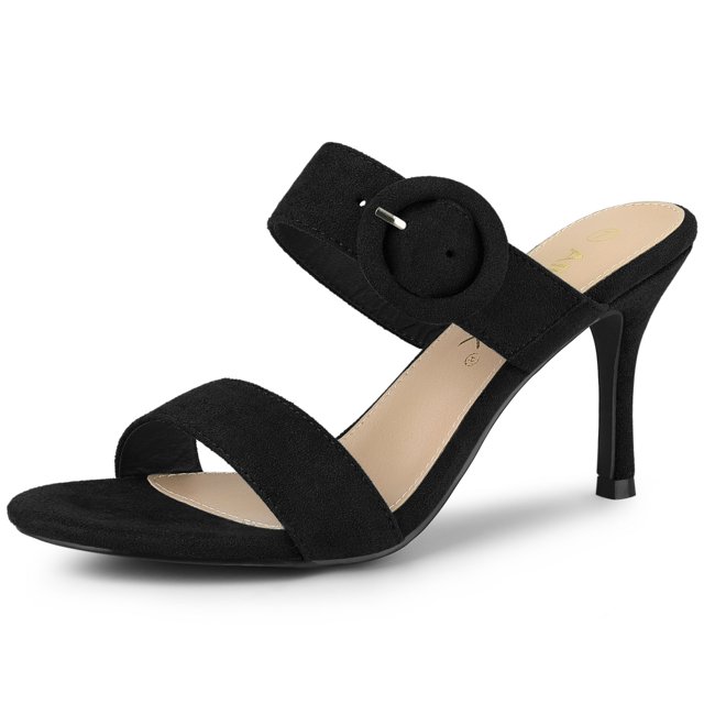BLISSFUL STEP Women's Buckle Stiletto Heels Slide Sandals