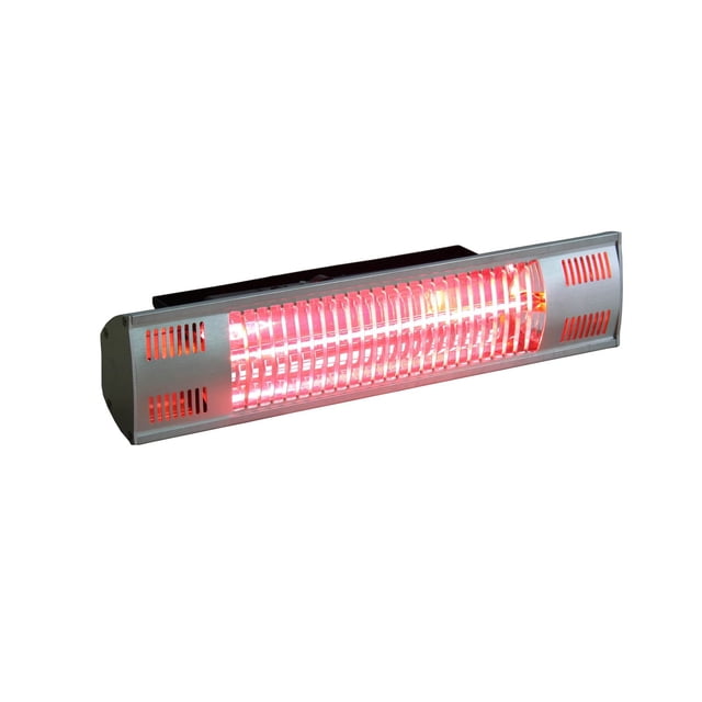 ENERG+ HEA-21580-GOLD Chauffage Extérieur Électrique Infrarouge avec Boîtier Métallique Rectangulaire et Élément Chauffant Infrarouge Rouge Lumineux derrière une grille de Protection, Résistant aux Intempéries et Monté au Mur, Idéal pour patios et Espaces de Vie Extérieurs.