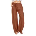 thumbnail image 1 of XZNGL Womens Casual Trousers Solid Drawstring Waist Long Pants with Pocket, 1 of 7