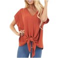 thumbnail image 1 of Pompotops T-Shirt Ample à Manches Courtes Col en V Uni pour Femmes avec Poche, 1 of 9
