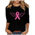 thumbnail image 2 of Jsaierl Hauts Graphiques Ruban Rose pour Femmes T-Shirts Cancer du Sein Manches 3/4 Col Rond Pull Lutte contre le Cancer Blouses d'Octobre, 2 of 5