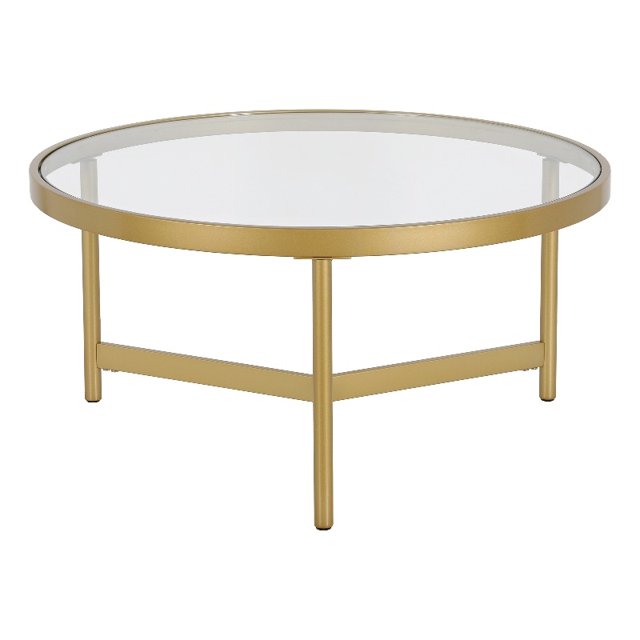 Henn&Hart 32"W Modern Metal/Glass Coffee Table in Brass Finish